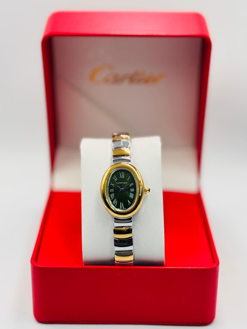 Elegant Cartier Style Oval Green Dial Women’s Watch