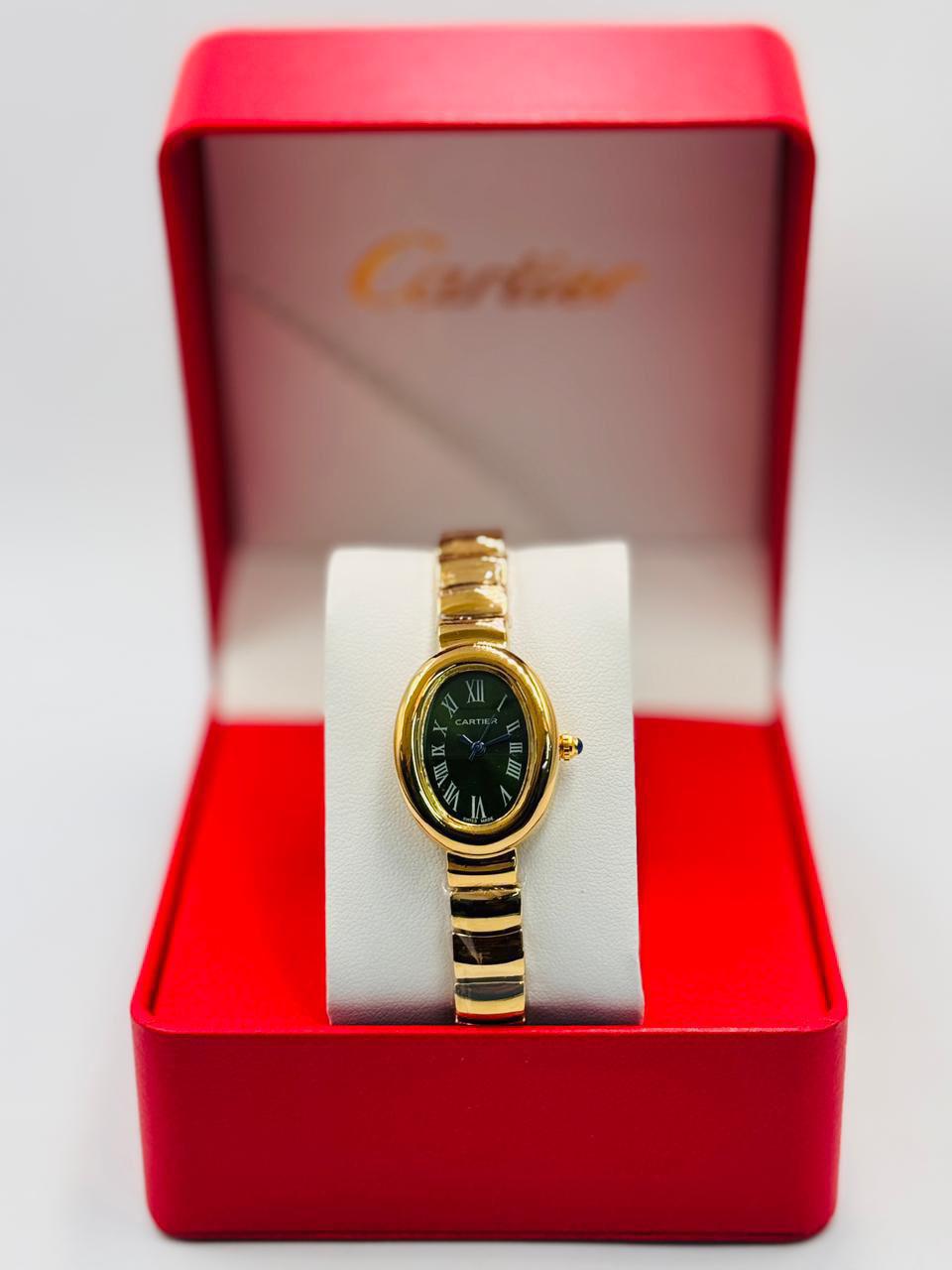 Elegant Cartier Style Oval Green Dial Women’s Watch