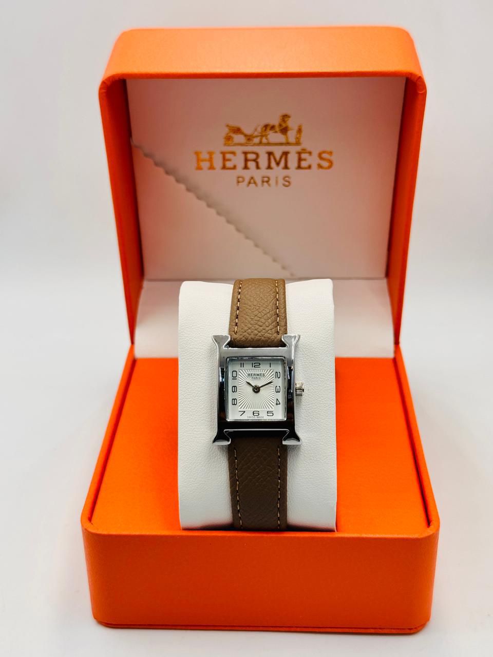 Hermes Women's Classic Square Dial Leather Strap Watch