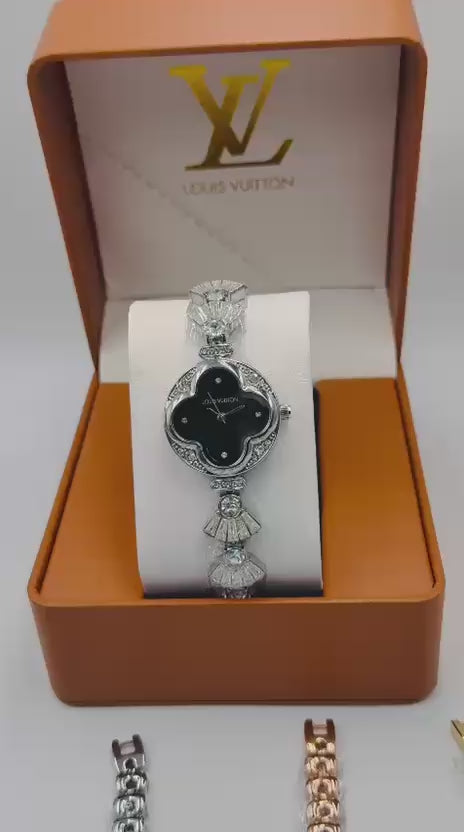 Louis Vuitton Women's Luxury Gold Dial Diamond Bracelet Watch