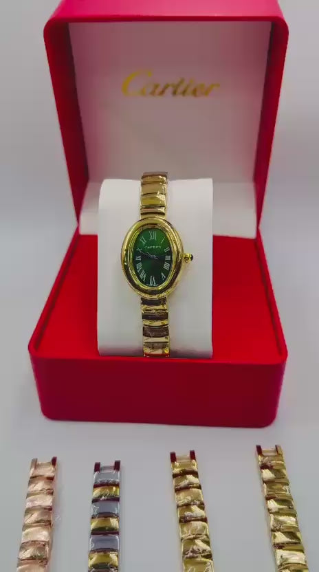 Elegant Cartier Style Oval Green Dial Women’s Watch