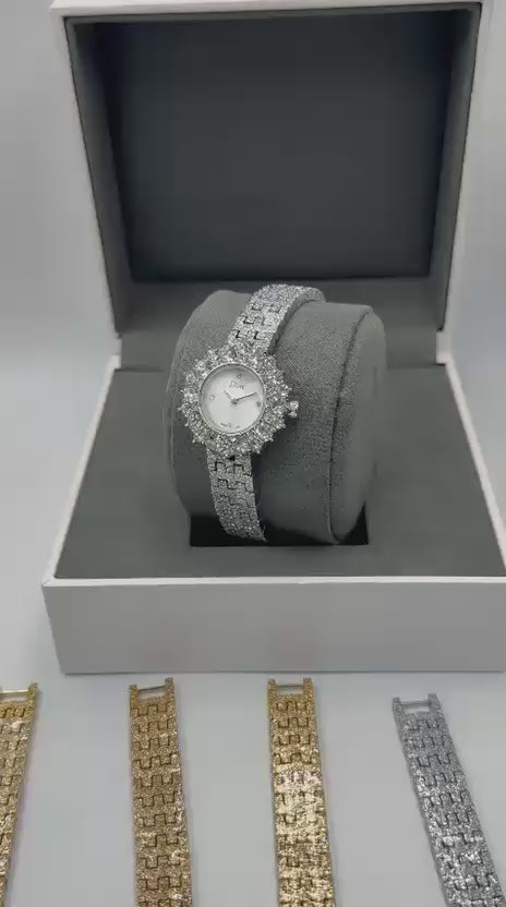 Dior Women's Luxury Crystal Bezel Gold Watch
